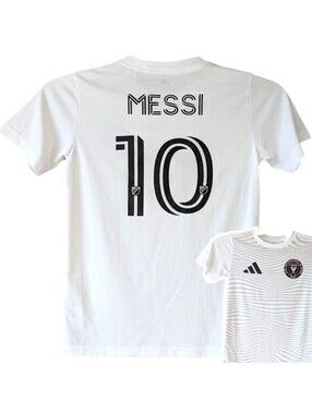 Adidas Messi 10 Inter Miami MLS Youth S Soccer Jersey Eco Cream White 15.5x22